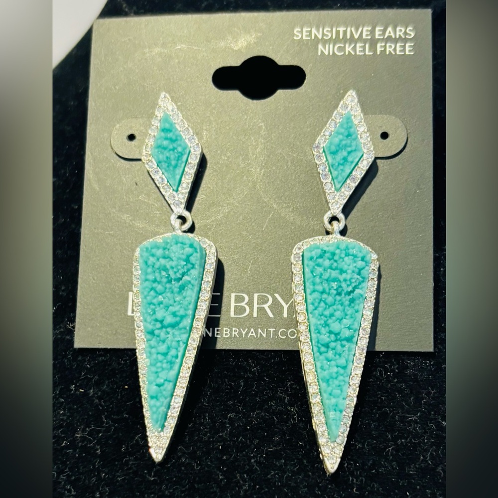 Lane Bryant Blue/Green Earrings Rough Surface Elegant Designer Silver tone NWT